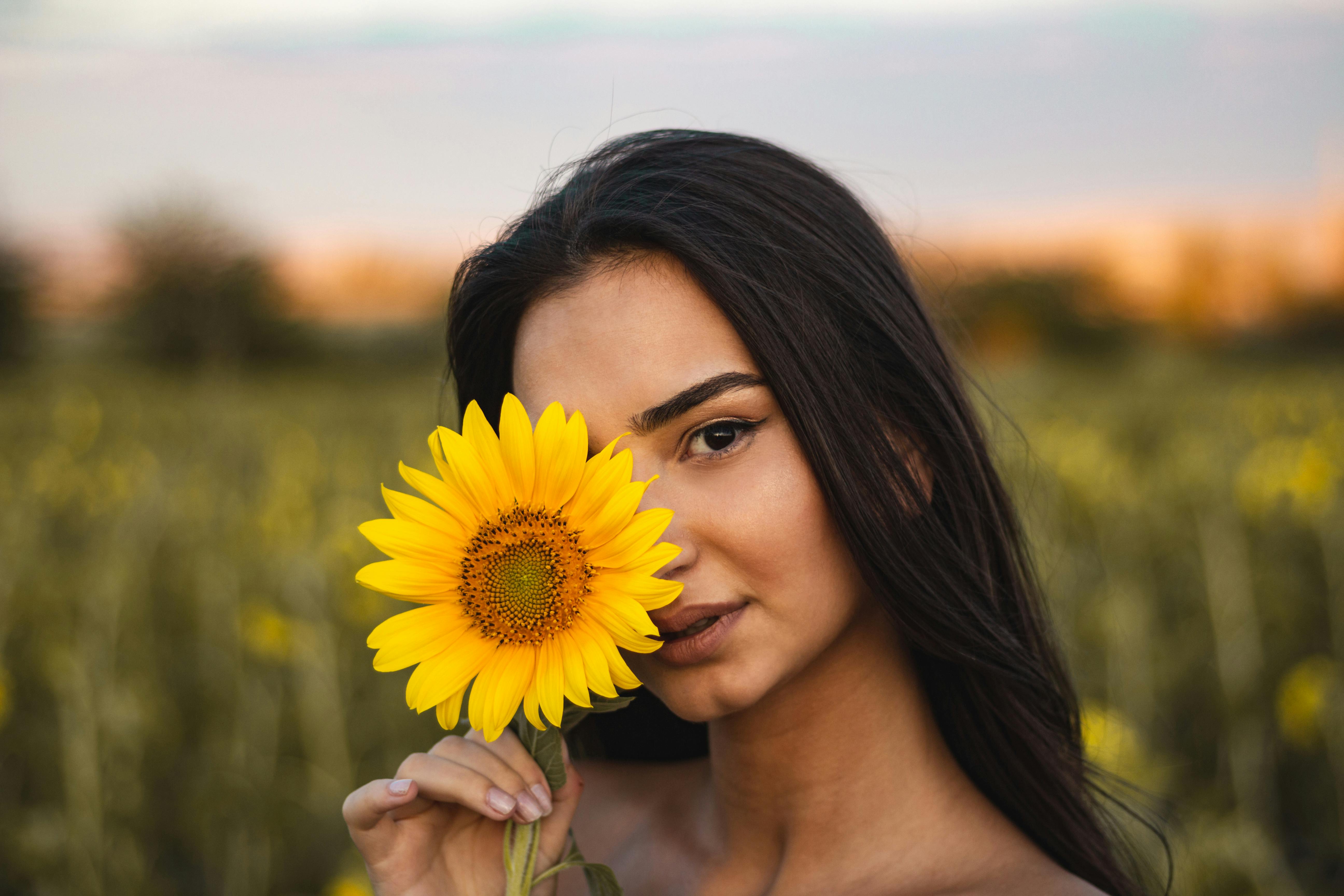 Person Holding Three Common Sunflowers in Vase · Free Stock Photo