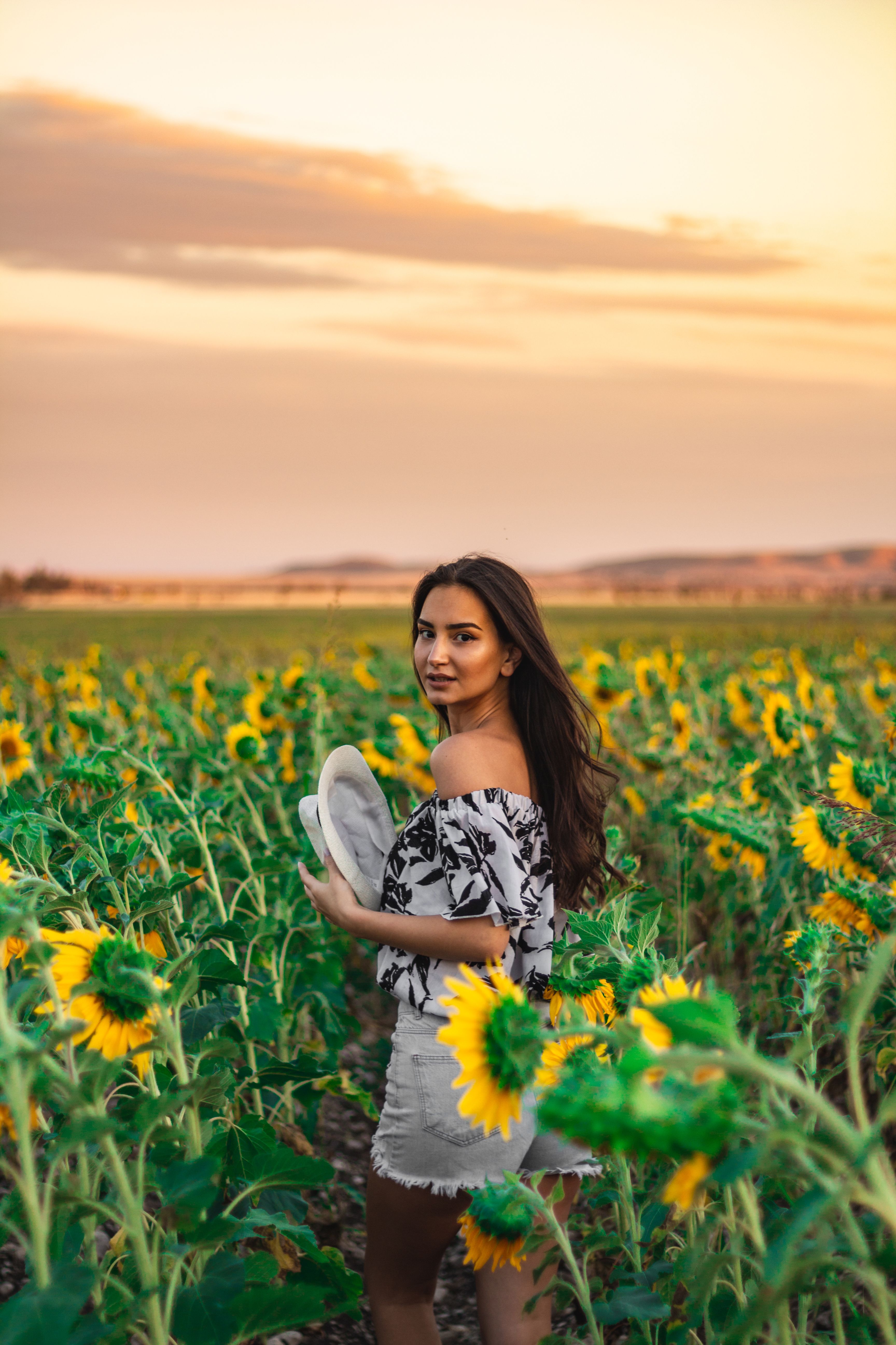 A Woman Holding a Hat in a Sunflower Field · Free Stock Photo