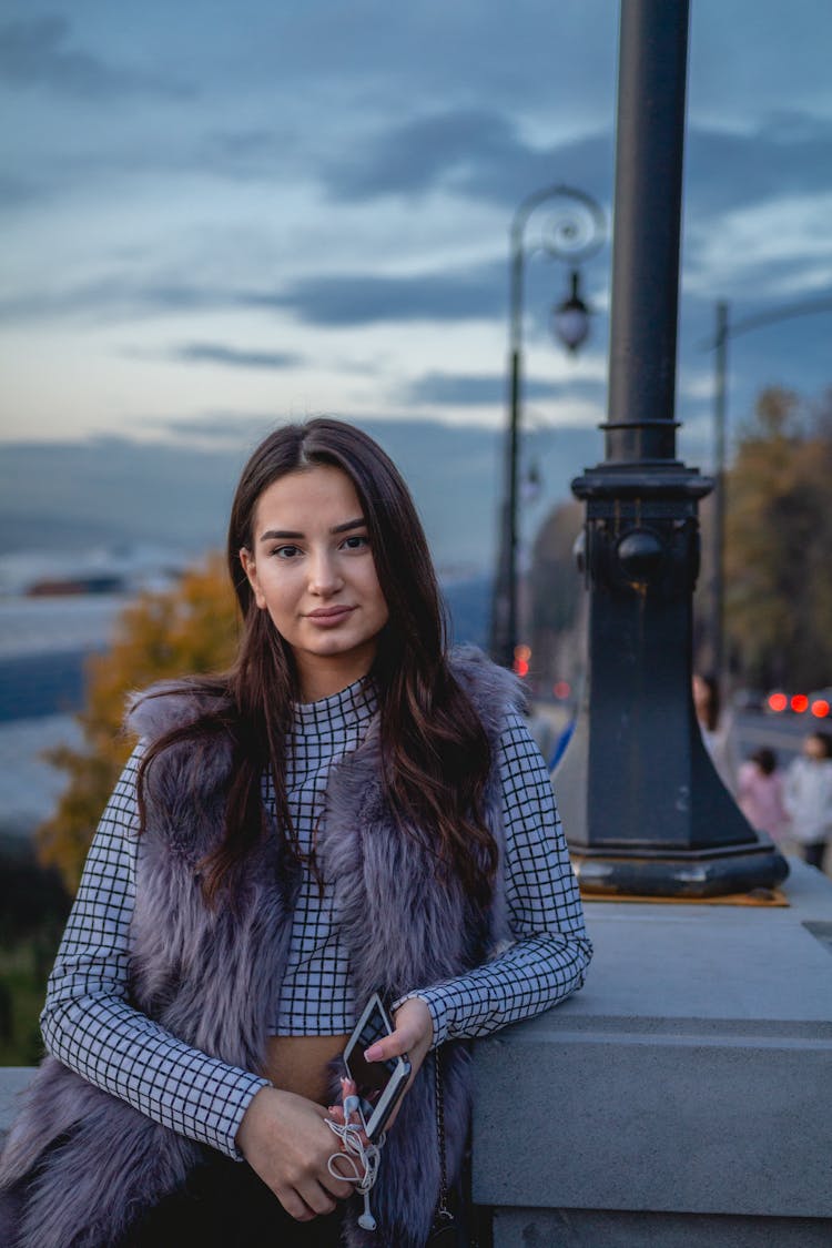 Beautiful Woman Wearing A Fur Vest