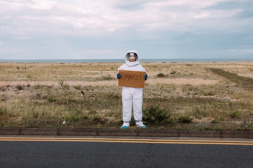 Free Person In A Costume Hitchhiking Stock Photo