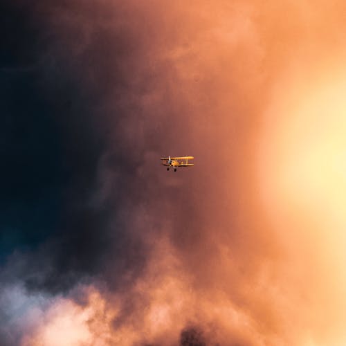 Airplane in Mid Air Under Cloudy Sky