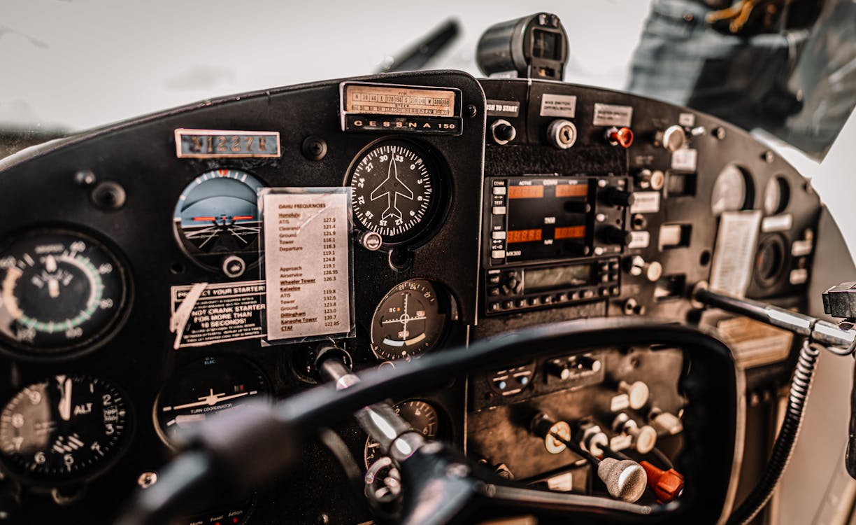 Free Dashboard of aircraft parked on airfield Stock Photo