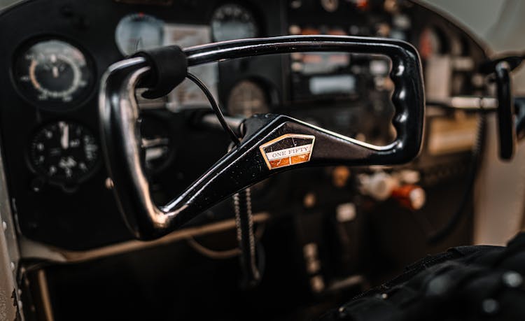 Steering Wheel And Dashboard Of Vintage Airplane