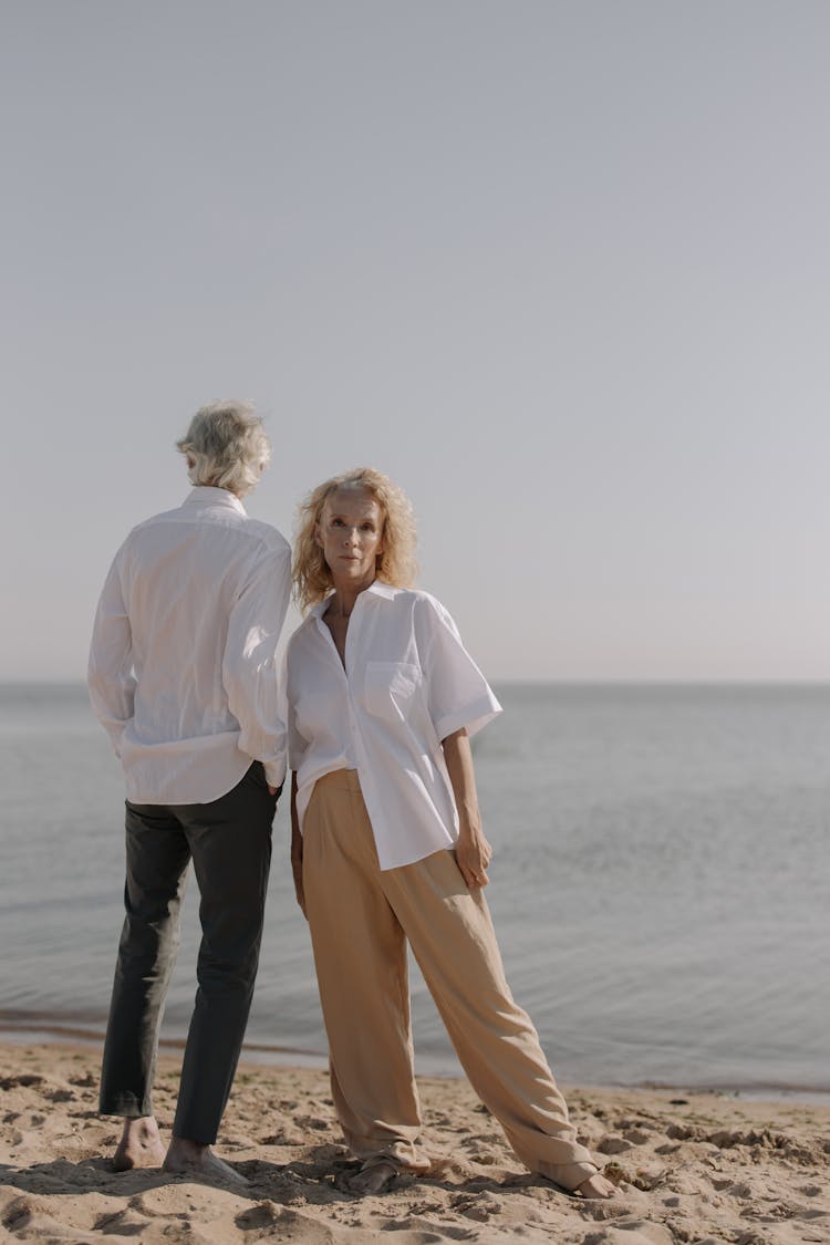 Gray Haired Couple At The Beach 