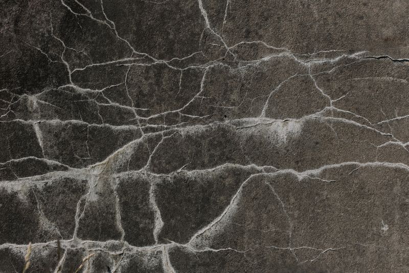 Detailed close-up of a cracked concrete wall texture, perfect for backgrounds and design elements.