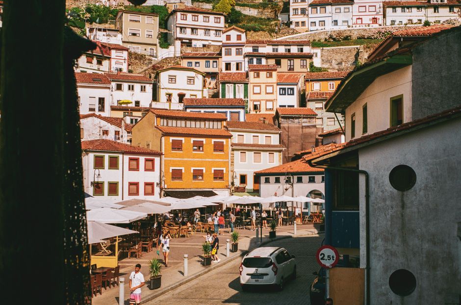 Colorful houses in Cudillero, Spain's vibrant coastal village.