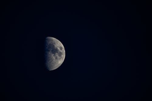 Minimalistic view of half moon with spots at cloudless dark sky at night