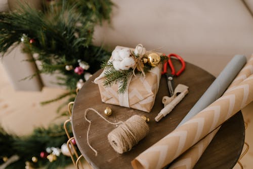 Close-Up Shot of a Christmas Gift on a Table