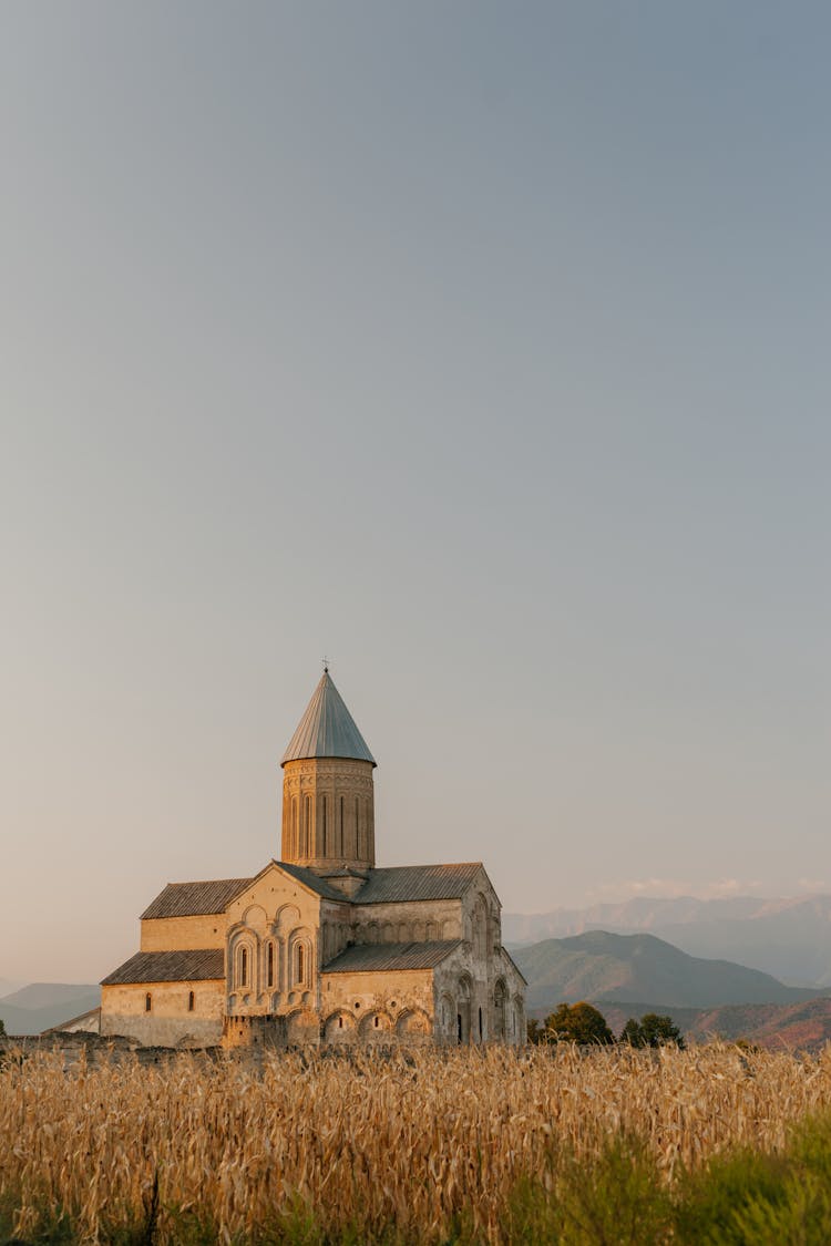 Aged Church In Field With Cereal Grass