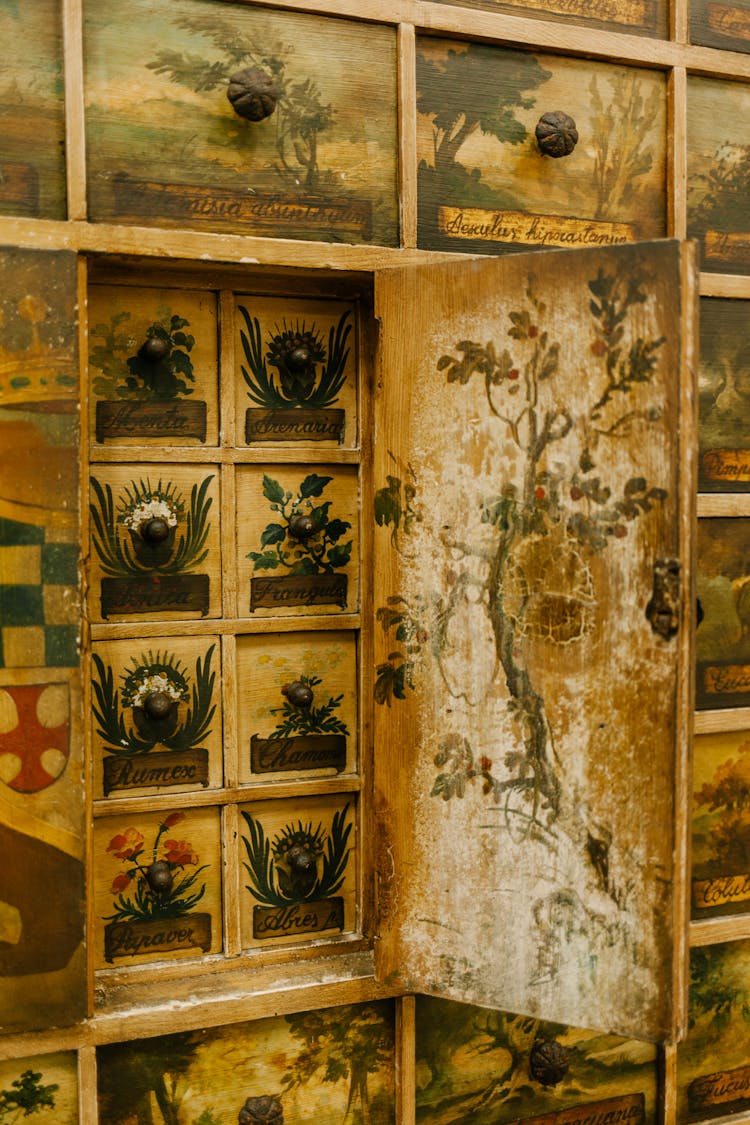 Old Fashioned Drawers With Different Paintings