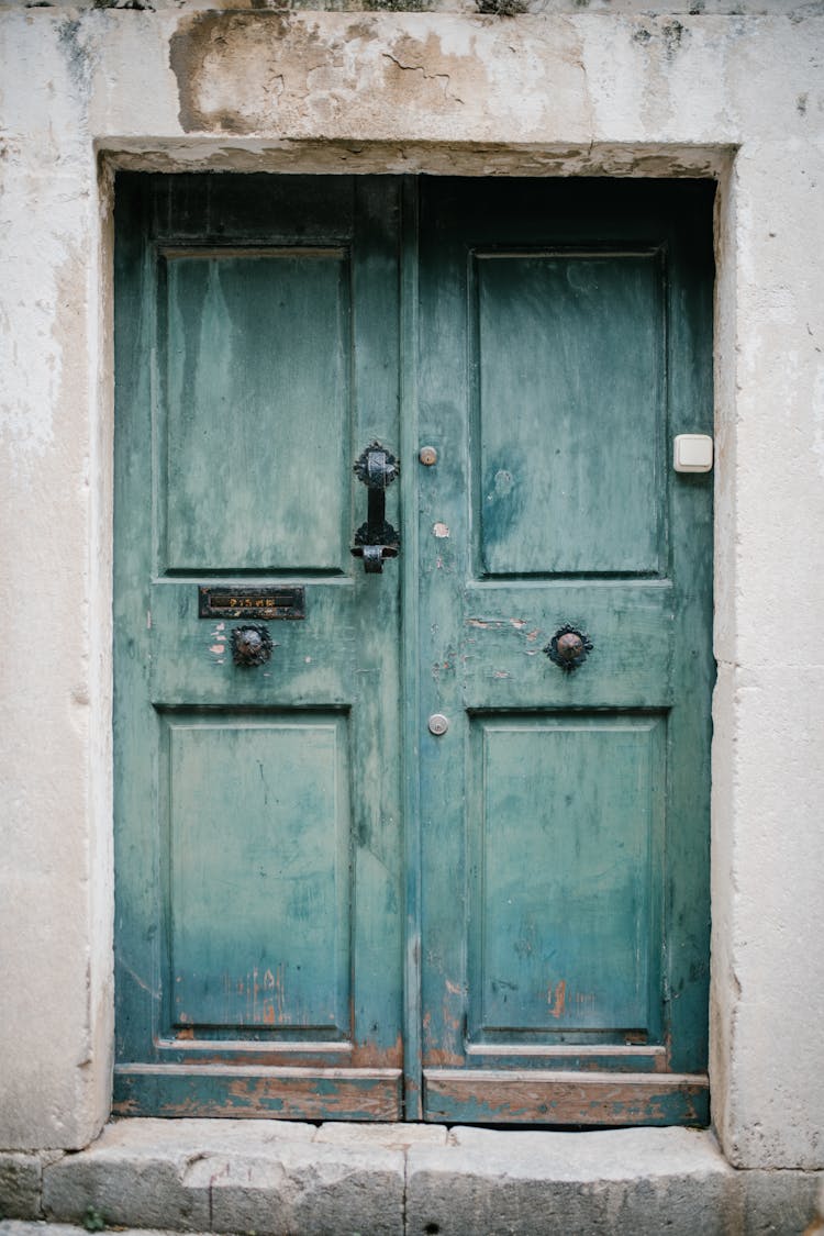 Vintage Blue Door Of Old Building