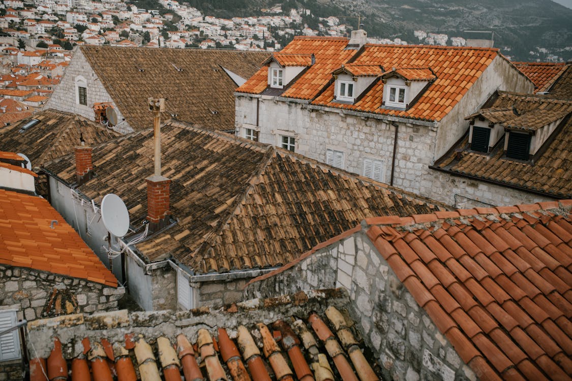 Old tiled roofs of dwell buildings