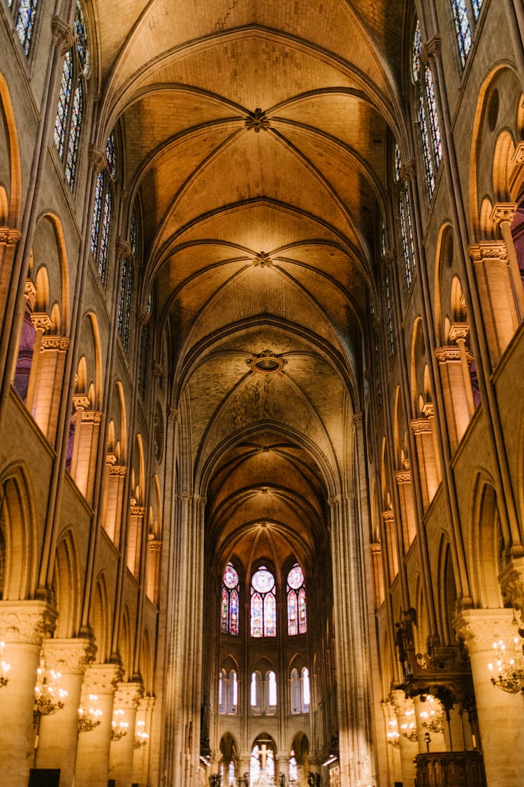 Classic Interior Of Catholic Cathedral With Columns