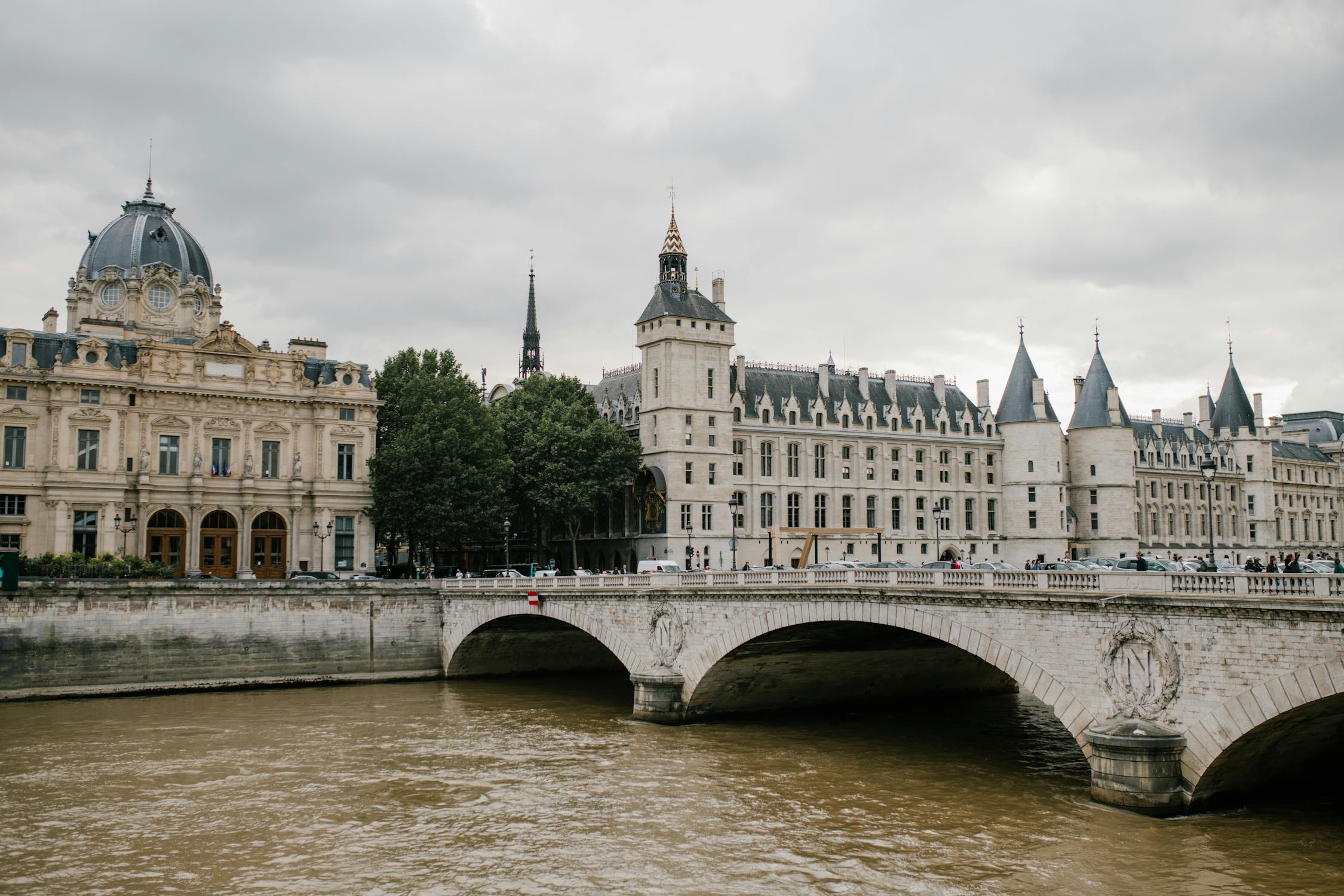 A medieval building of palace on the coast of a river in France