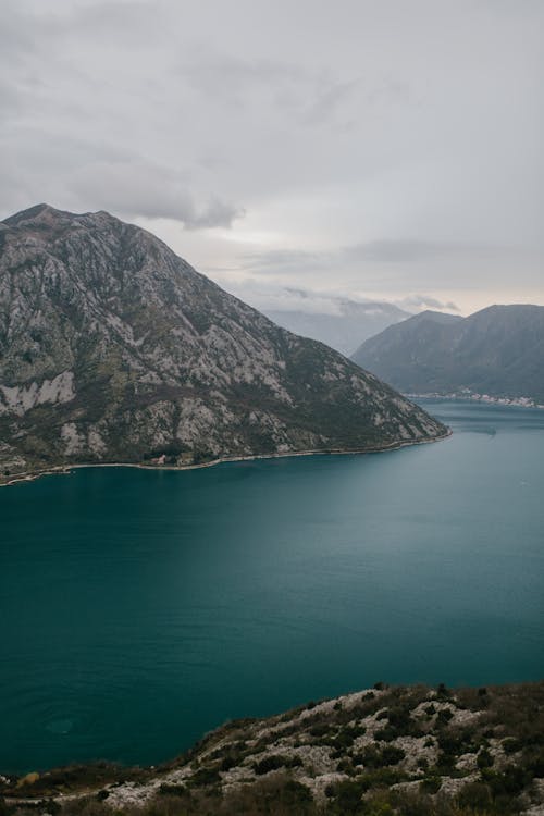 Magnificent scenery of mountainous terrain with blue calm river