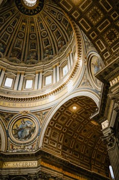 Intricate and majestic view of St. Peter's Basilica dome showcasing baroque architecture in Rome.