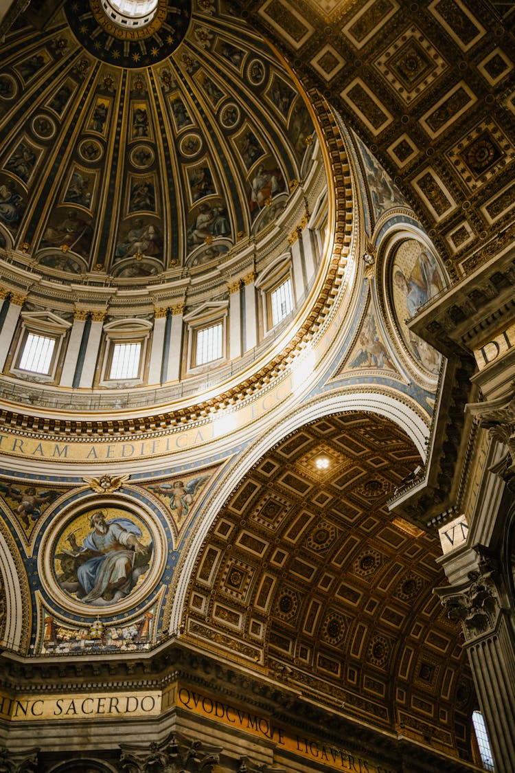 Ornamental Dome With Mosaic And Fresco Paintings In Basilica