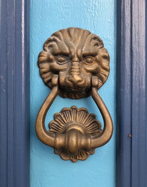 Close-Up Photo of Brass Lion Door Handle