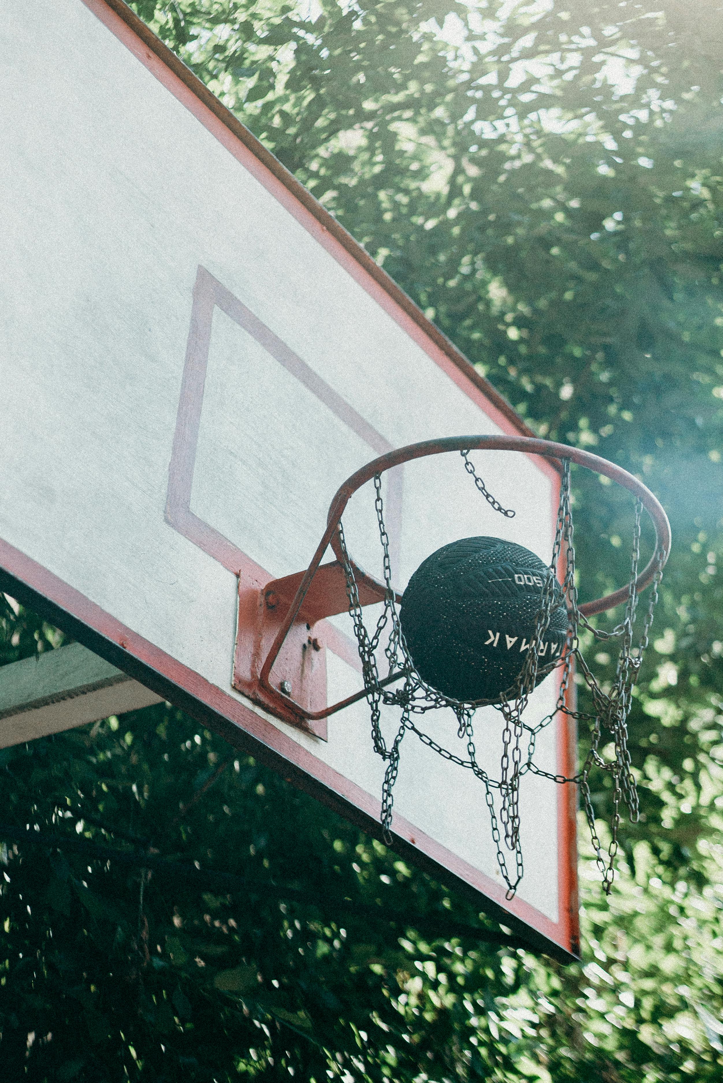 basketball on basketball hoop