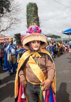 Traditional dancers in vibrant costumes celebrate in Diriamba, Nicaragua festival.