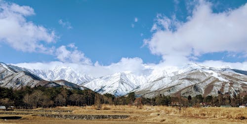 Snow Capped Mountain Ranges under Blue Cloudy Sky 