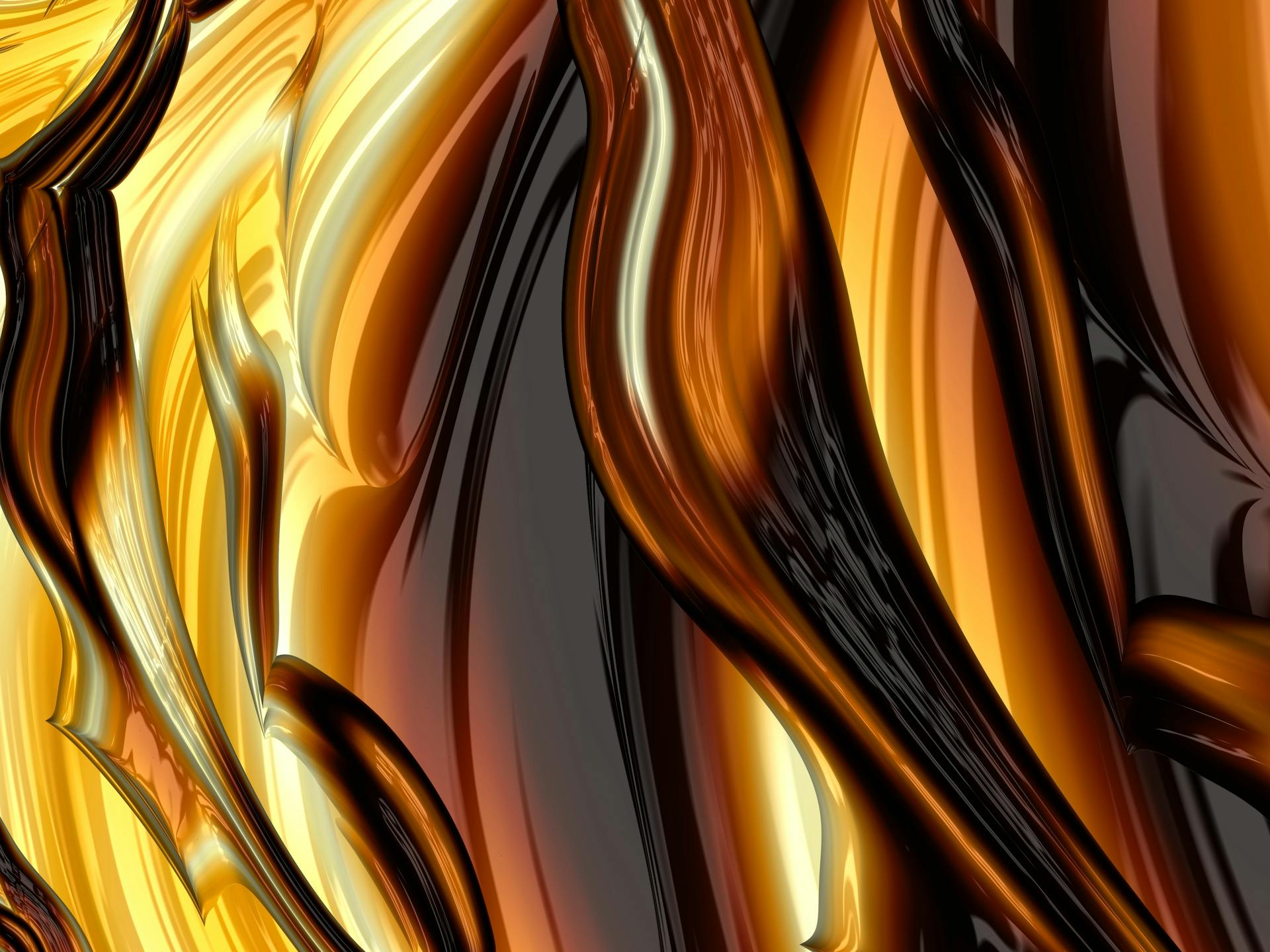 Dynamic abstract design with flowing golden and dark wave patterns.