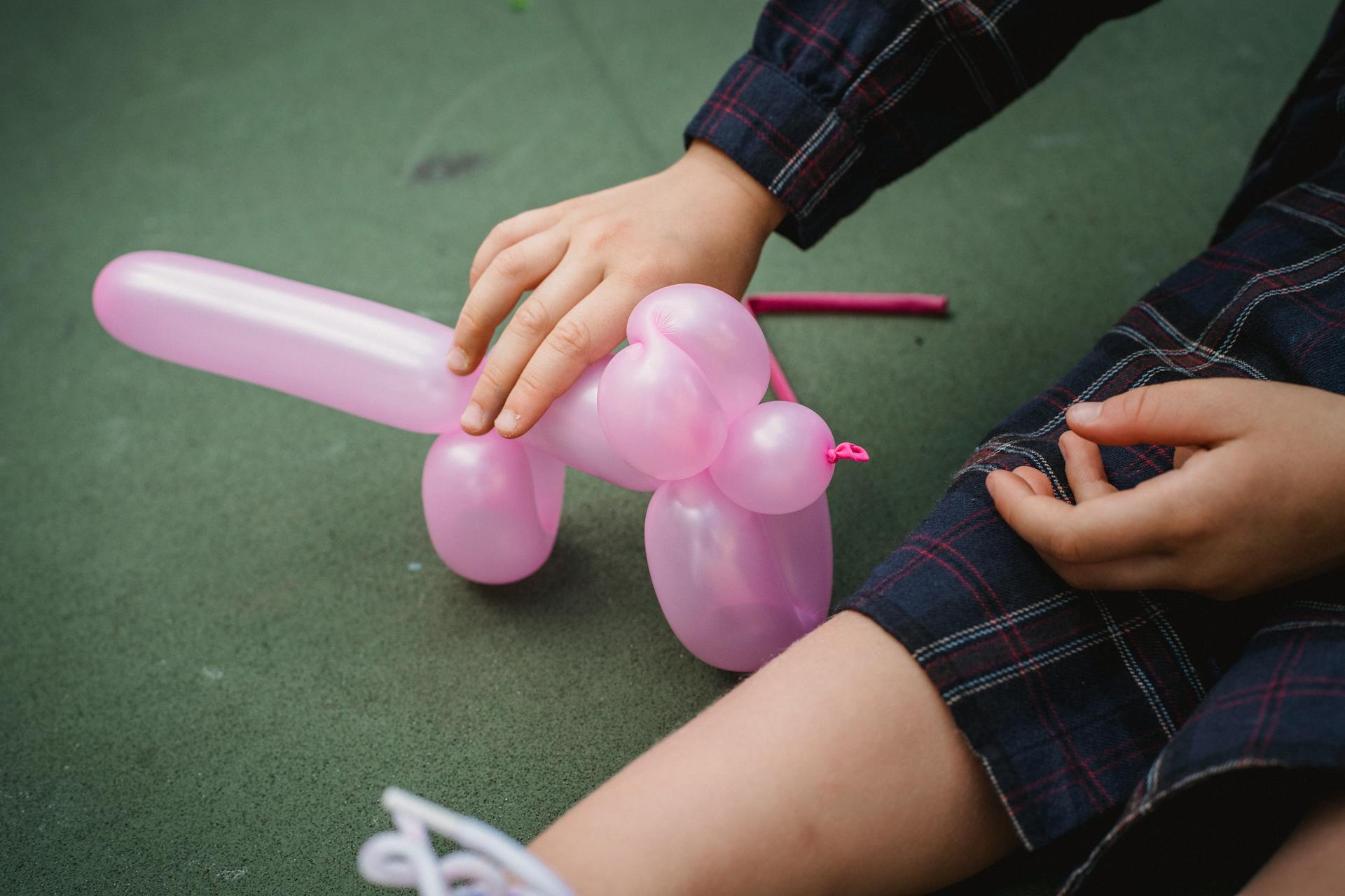 A Kid Holding a Dog-shaped Balloon