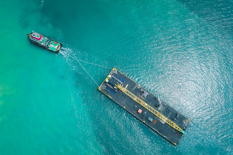 Drone View Boat Transporting Platform On Seawater