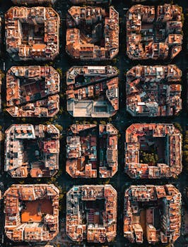 Stunning aerial photograph of Barcelona's distinct city block pattern.