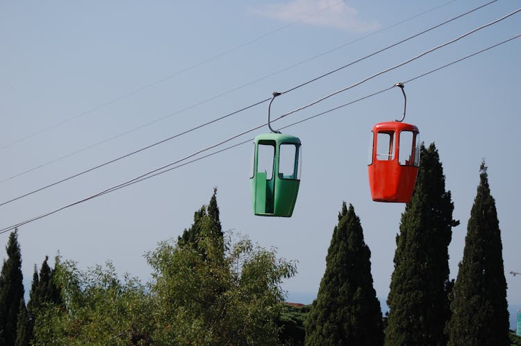 Colorful Cable Cars On Cable Railway