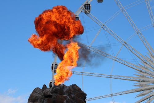 Free Fire Explosion Effect in a Theme Park Stock Photo