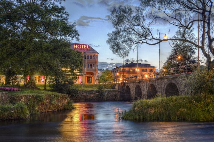 River Near Bridge Beside Hotel