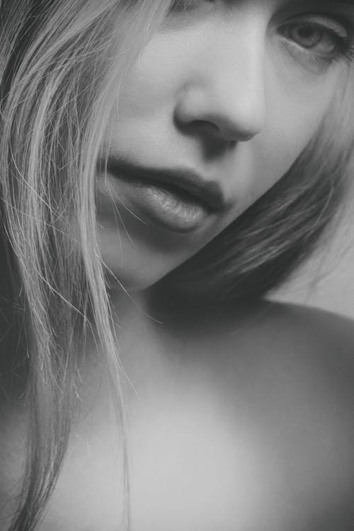 A Beautiful Woman's Face in Black and White