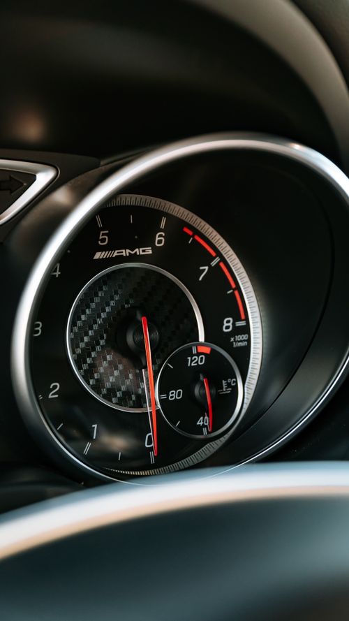 Free Detailed image of an AMG car tachometer and temperature gauge. Stock Photo