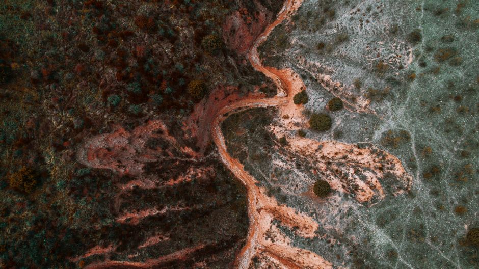 A stunning aerial shot of an eroded landscape in Guadalajara, Spain, highlighting natural textures.