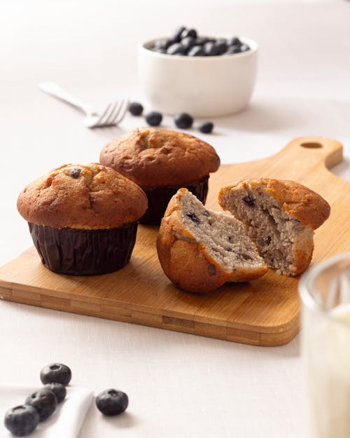 Muffins on Wooden Chopping Board