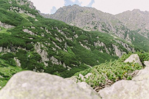 Free A breathtaking mountain view showcasing lush greenery and majestic peaks. Stock Photo