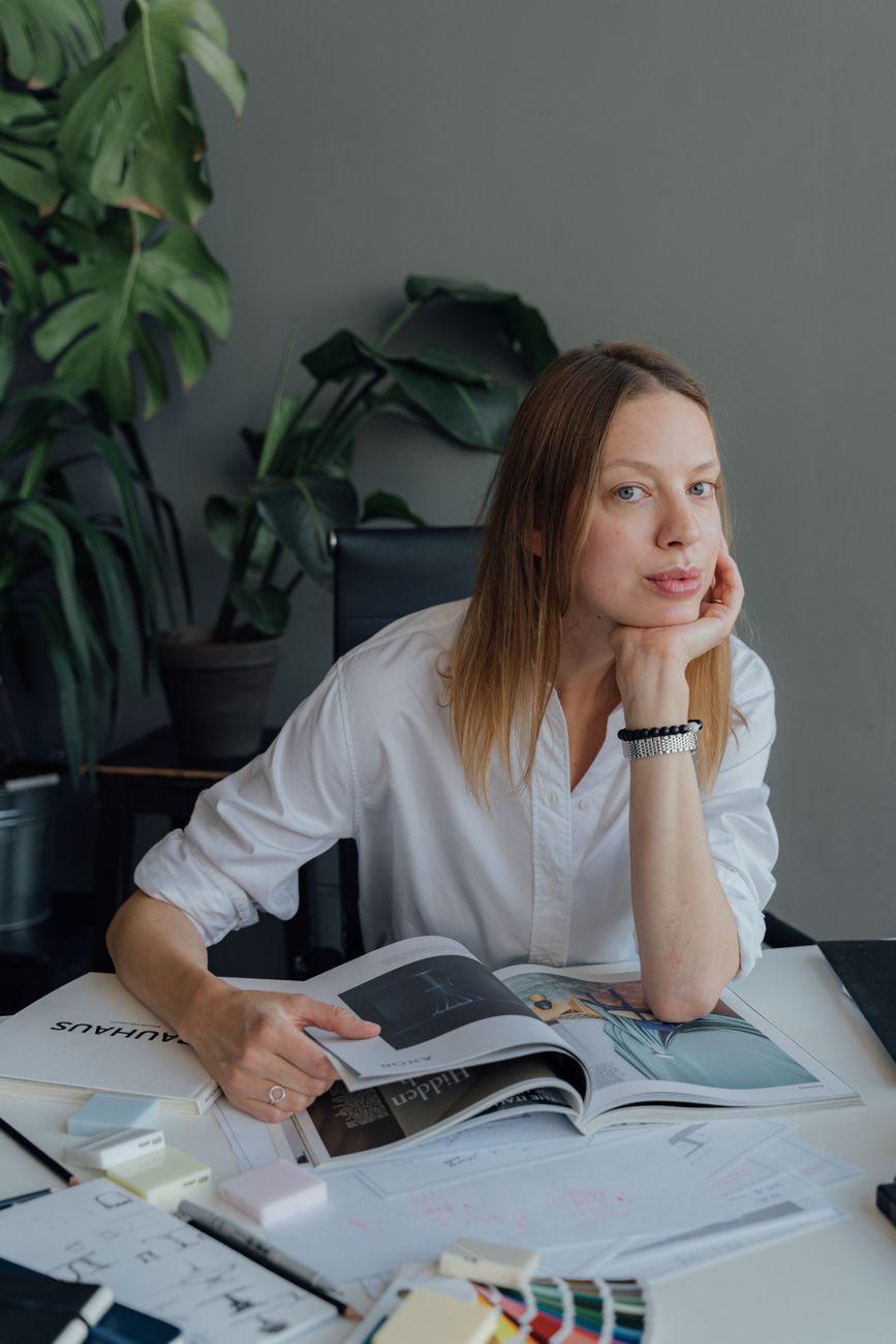 female architect designer portrait studio natural light
