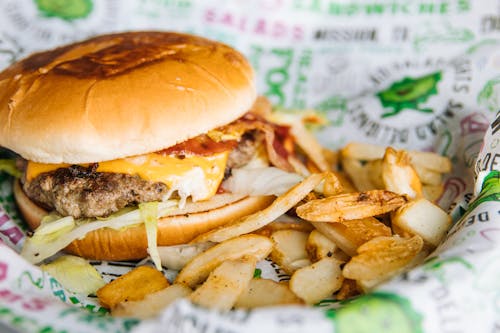 Burger with Fries on Paper 