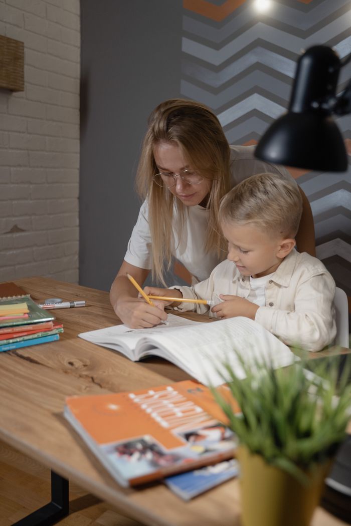 A parent supporting learning at home