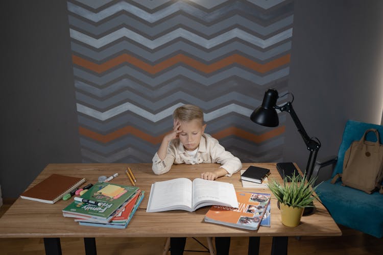 A Boy Reading A Book