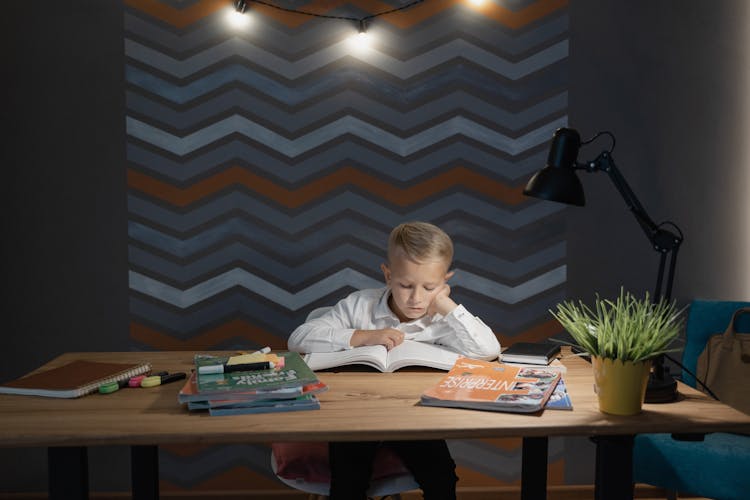 A Boy Reading A Book 