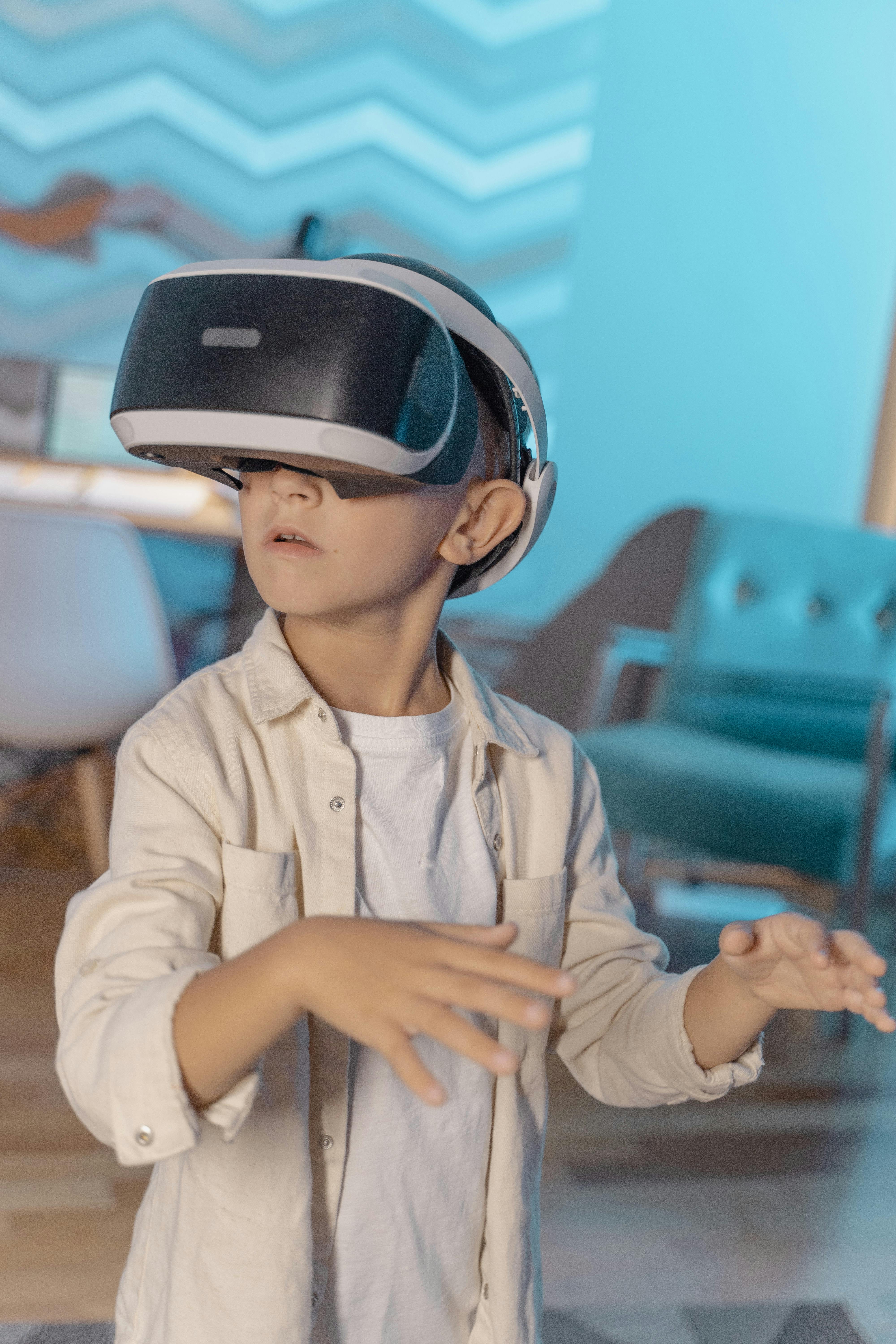 a kid wearing vr goggles