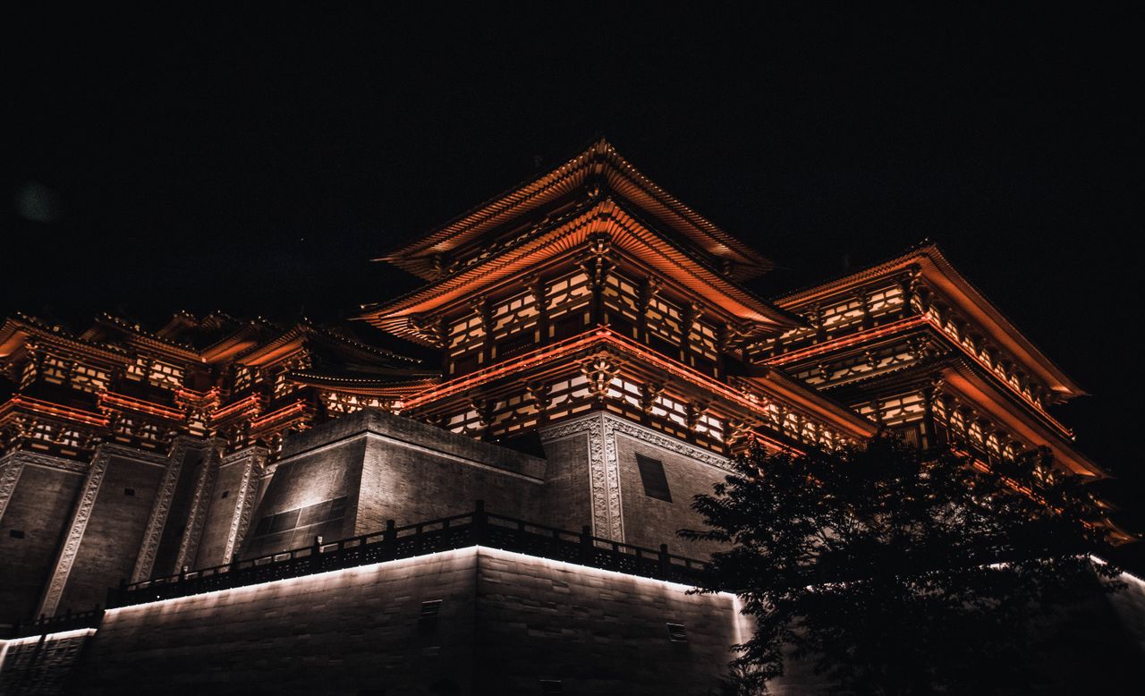 beautifully illuminated traditional chinese architecture at night in l
