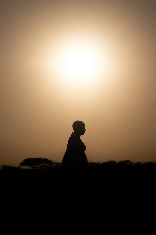 Free Silhouette of a Person Waking During Sunrise Stock Photo