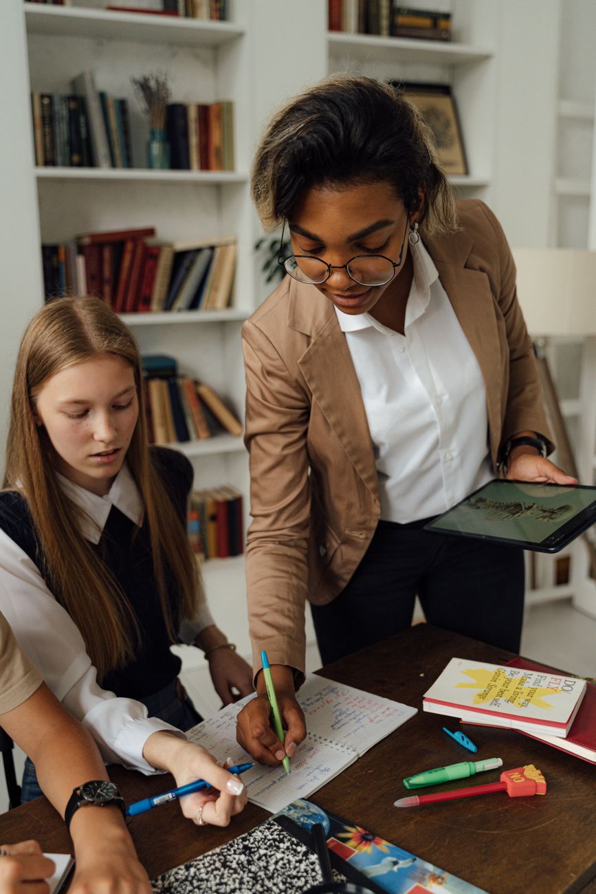Teacher with students