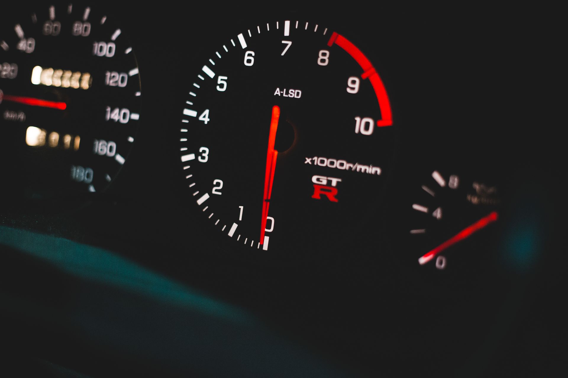 Dashboard with control and measuring devices in auto
