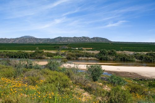 Free A breathtaking view of the serene landscape in Clanwilliam, South Africa, under a blue sky. Stock Photo