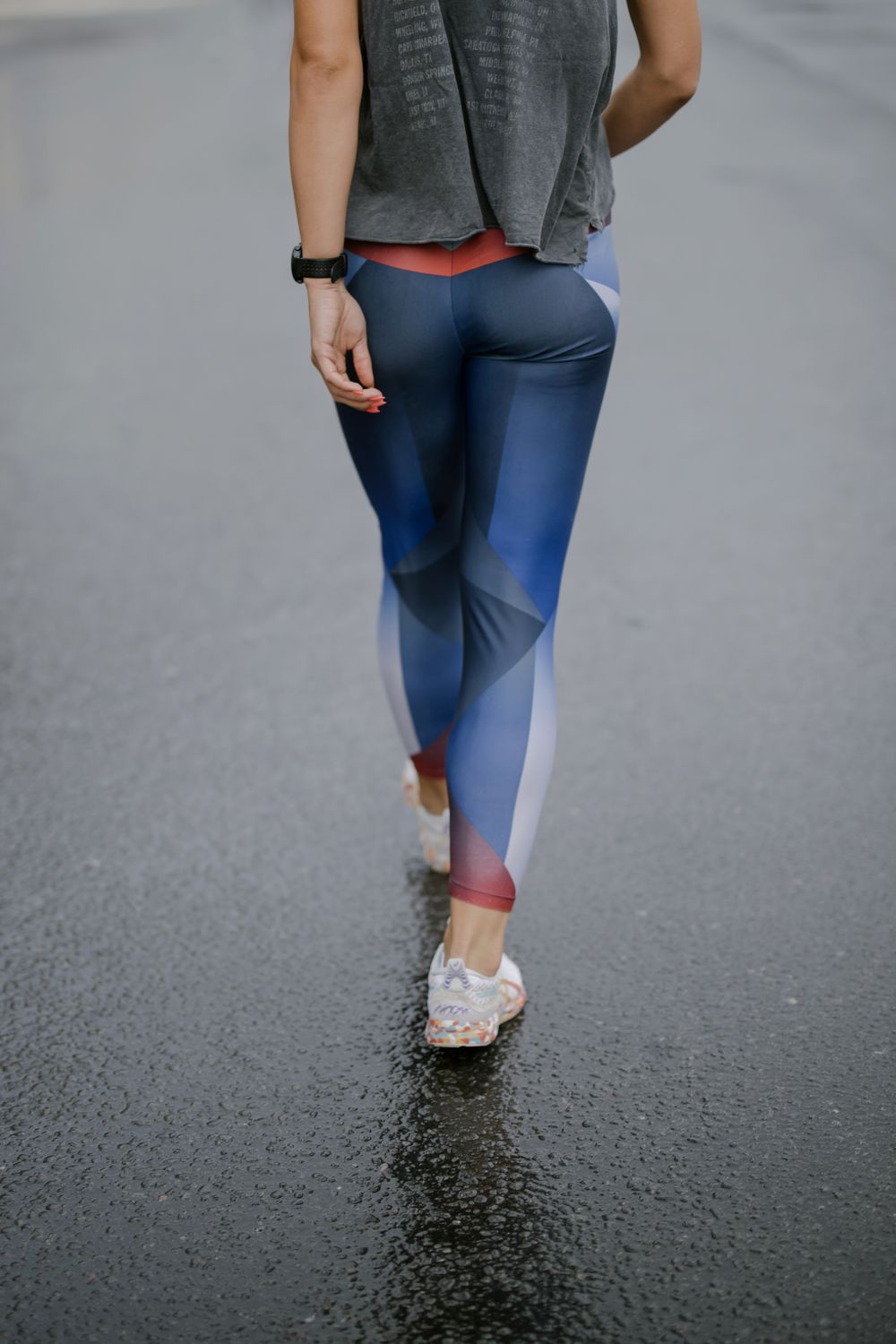Colorful printed leggings styled for activewear