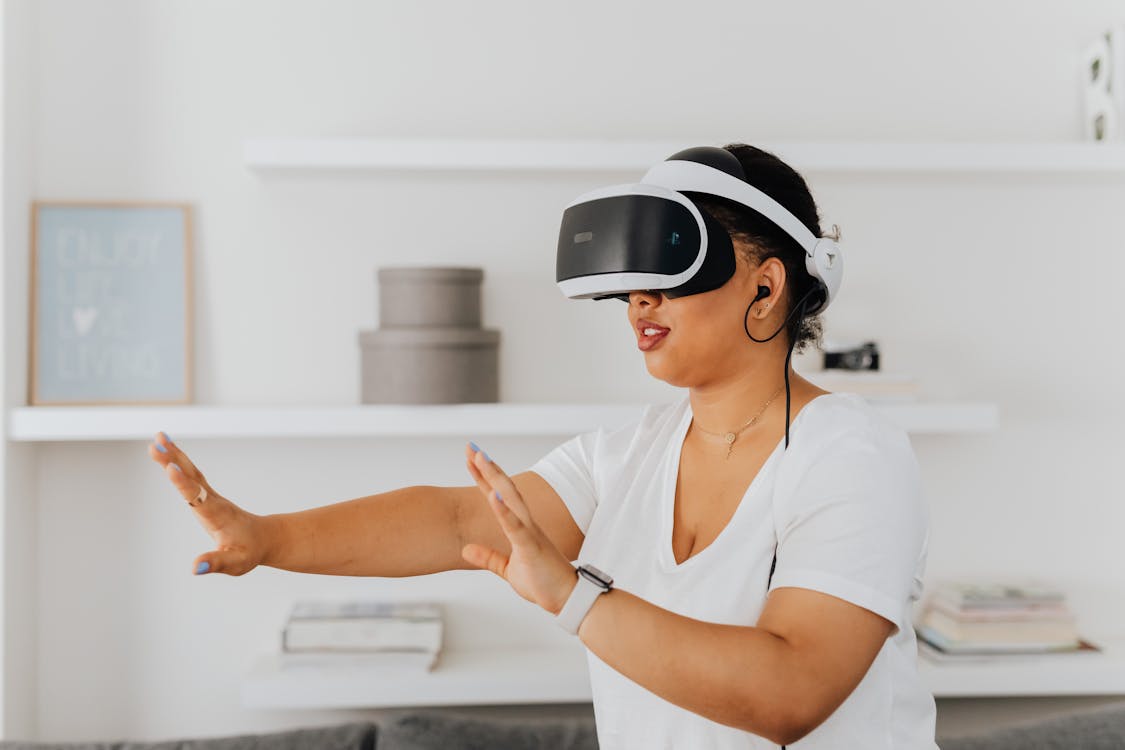 Free Woman Playing a Virtual Reality Game Stock Photo